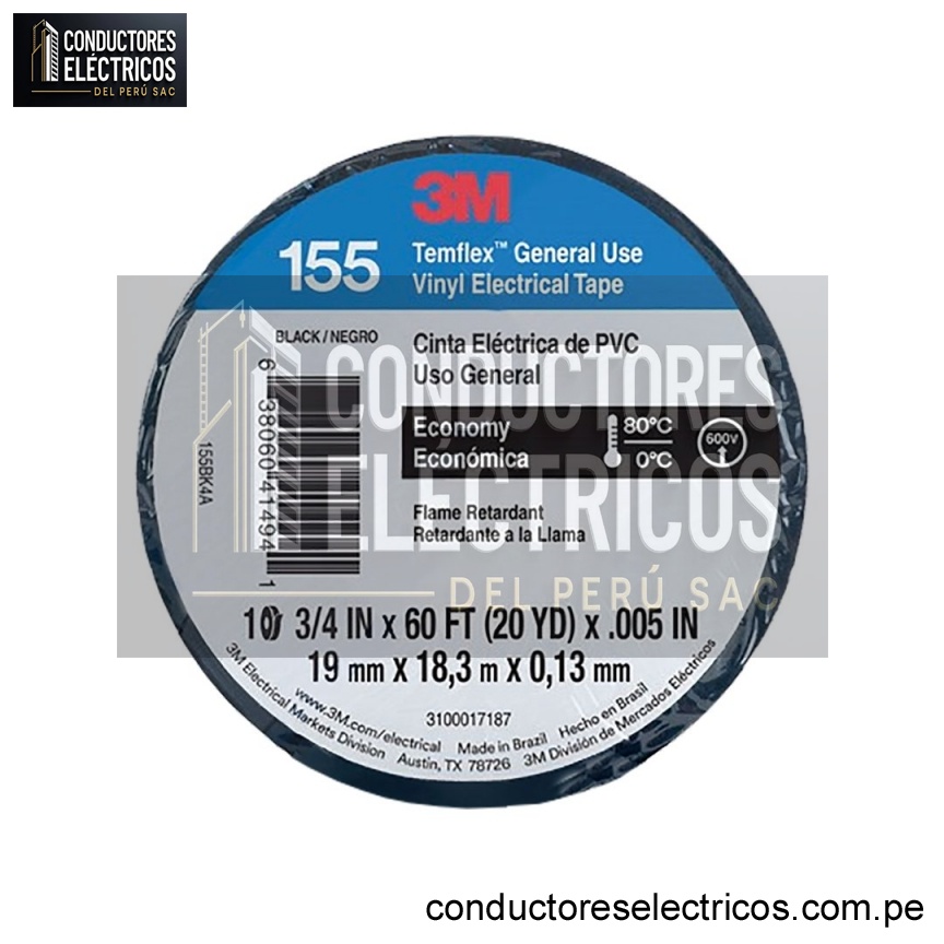 Cinta aislante vinílica Temflex 155 3/4¨ x18mts negro