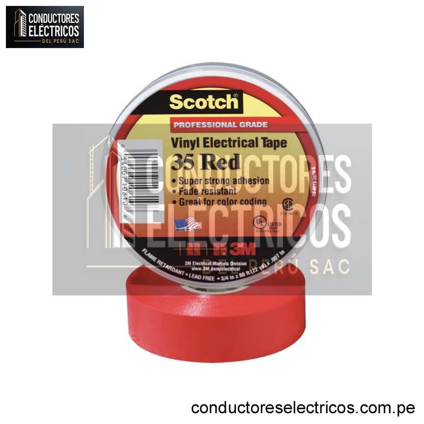 Cinta aislante vinílica Scotch 3M  35 3/4¨ x20mts rojo